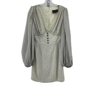 House Of Stars B/W Polka Dot V Neck Smocked Puff Sleeve Dress, Size 6 Women's